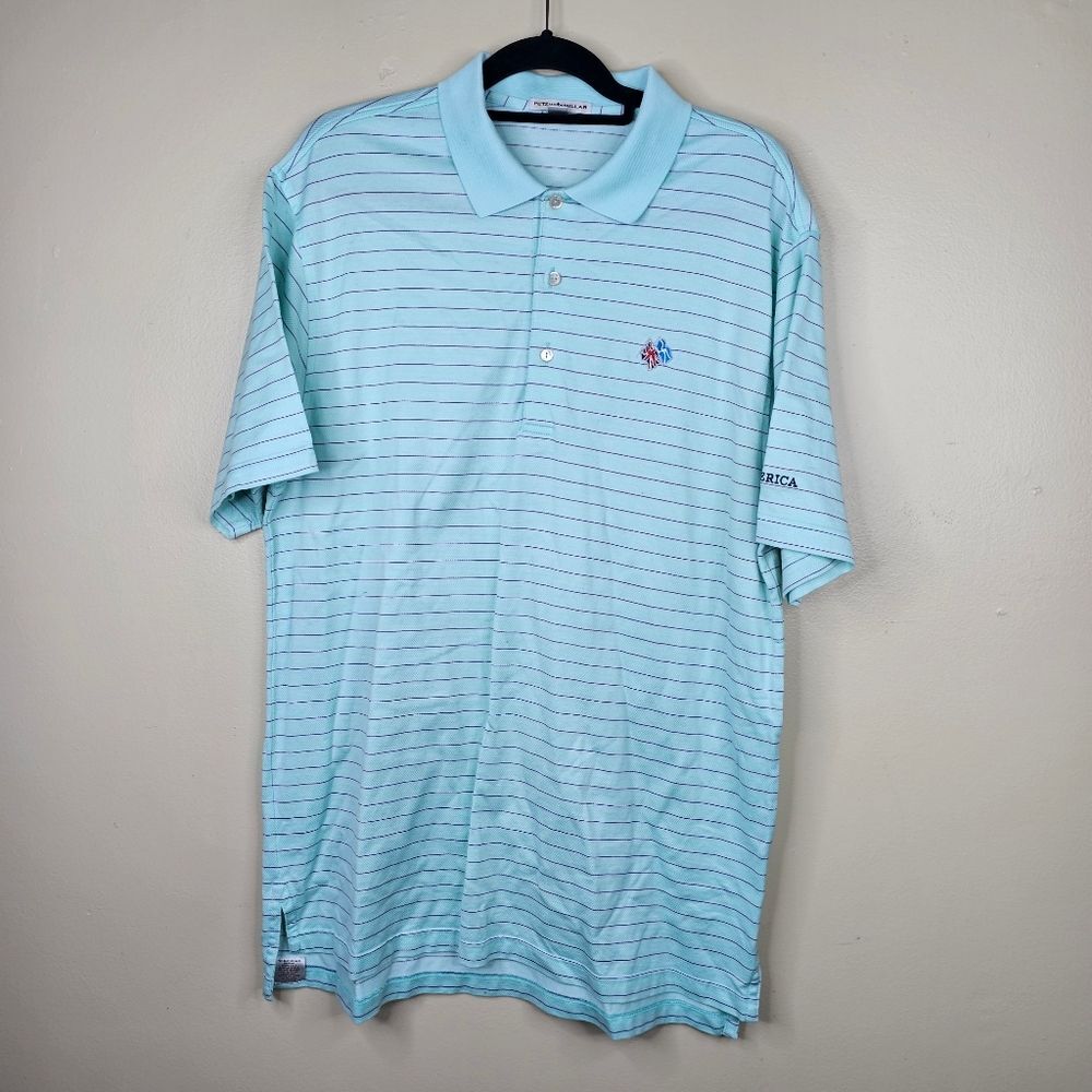Peter Millar blue cotton stripe polo size L